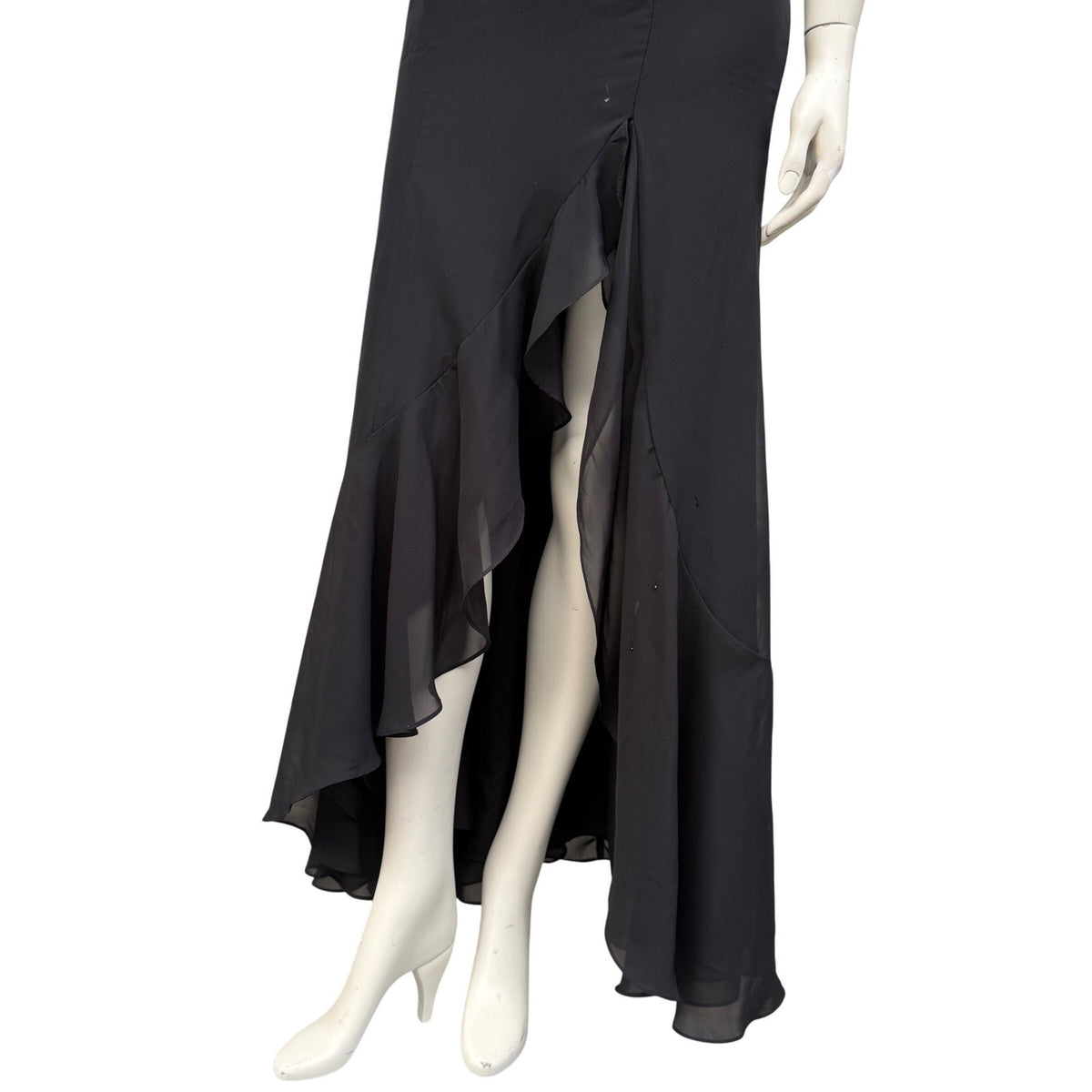 Black Ruffle High Slit Evening Gown | S — detail photo 4