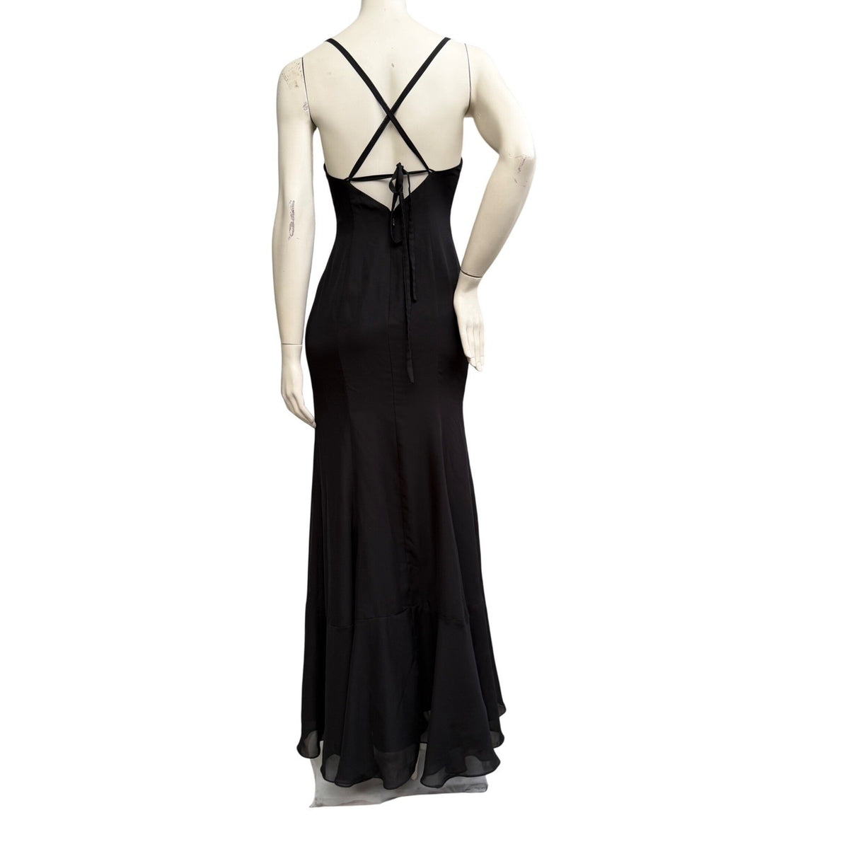 Black Ruffle High Slit Evening Gown | S — detail photo 5