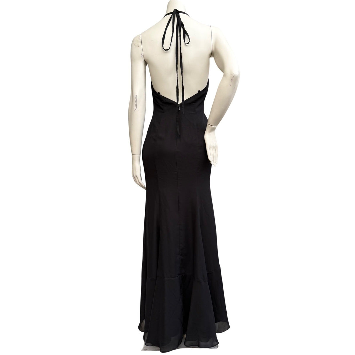 Black Ruffle High Slit Evening Gown | S — detail photo 6
