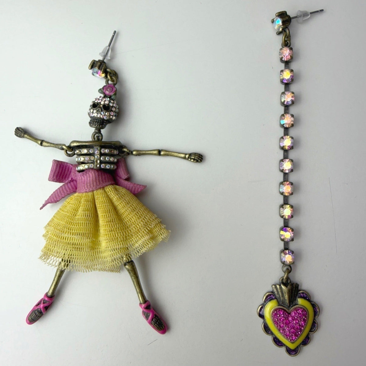 Betsey Johnson Skull Ballerina & Heart Earrings — front view