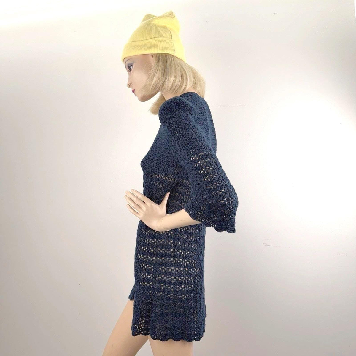 Vintage Navy Crochet Bell Sleeve Long Cardigan | M — detail photo 14