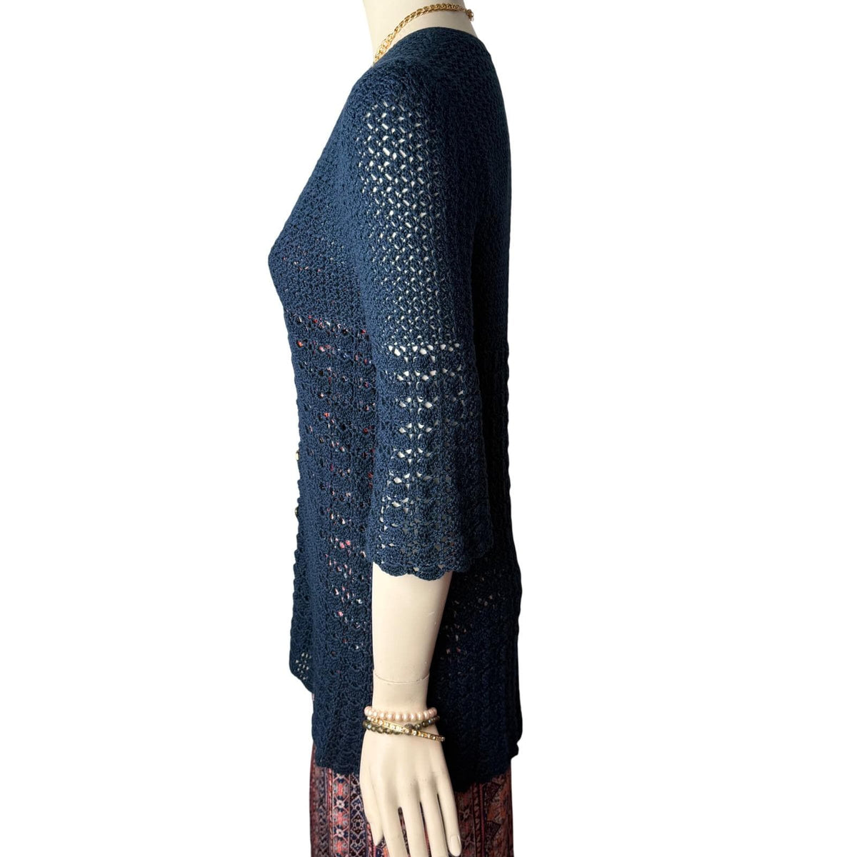 Vintage Navy Crochet Bell Sleeve Long Cardigan | M — detail photo 4