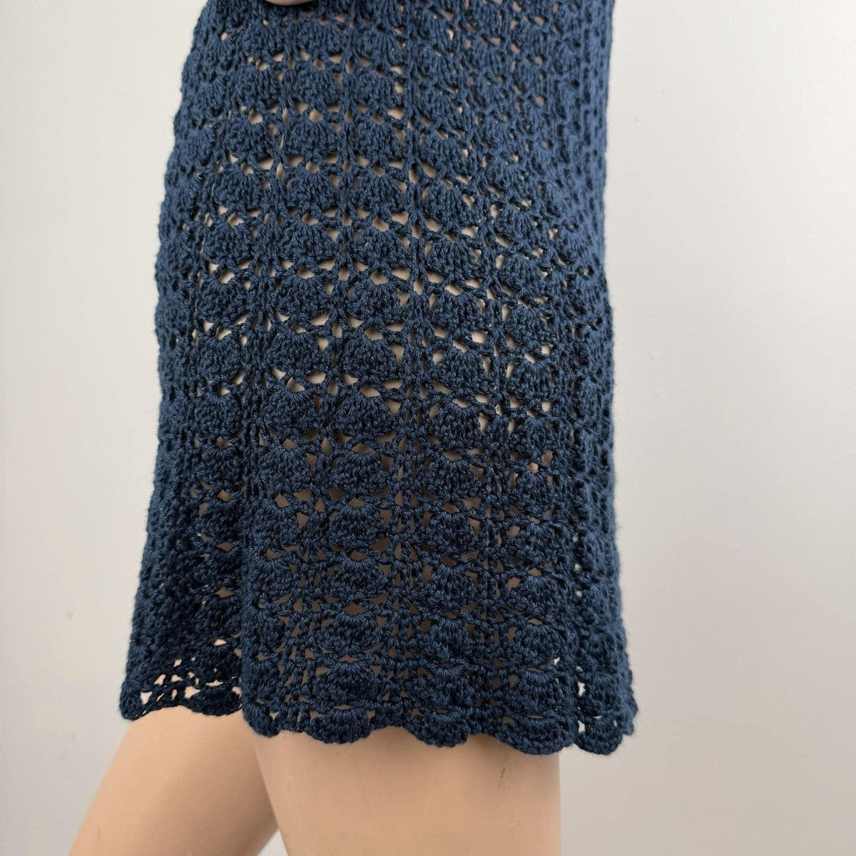 Vintage Navy Crochet Bell Sleeve Long Cardigan | M — detail photo 6