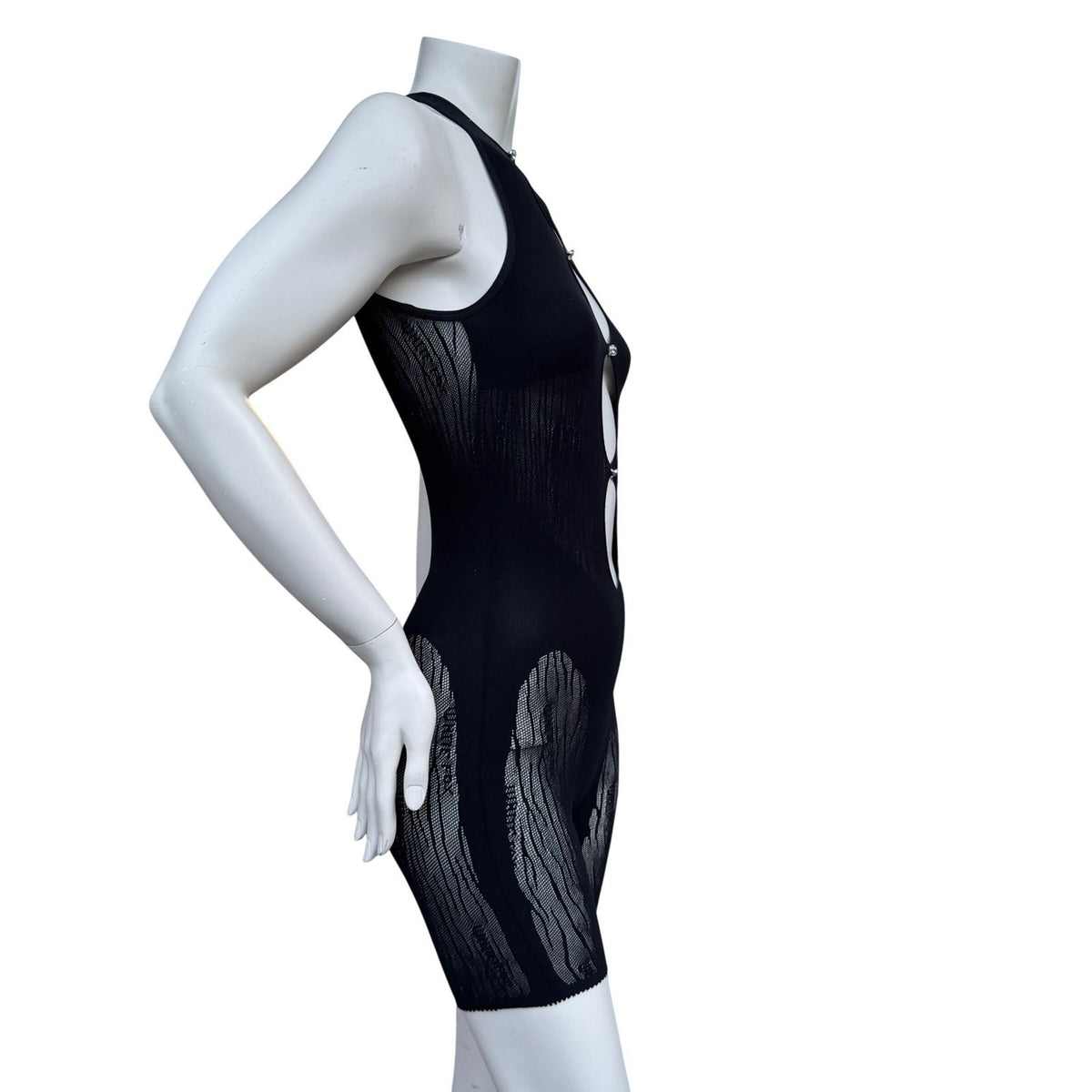 White Fox Black Rhinestone Cutout Romper | One Size — detail photo 2