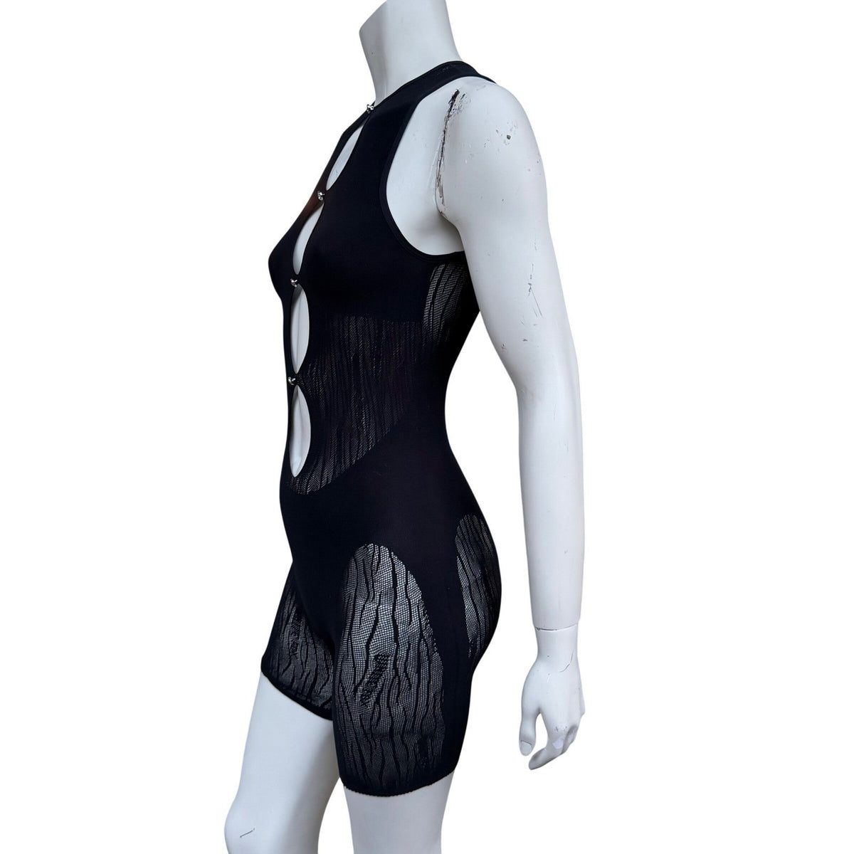 White Fox Black Rhinestone Cutout Romper | One Size — detail photo 4