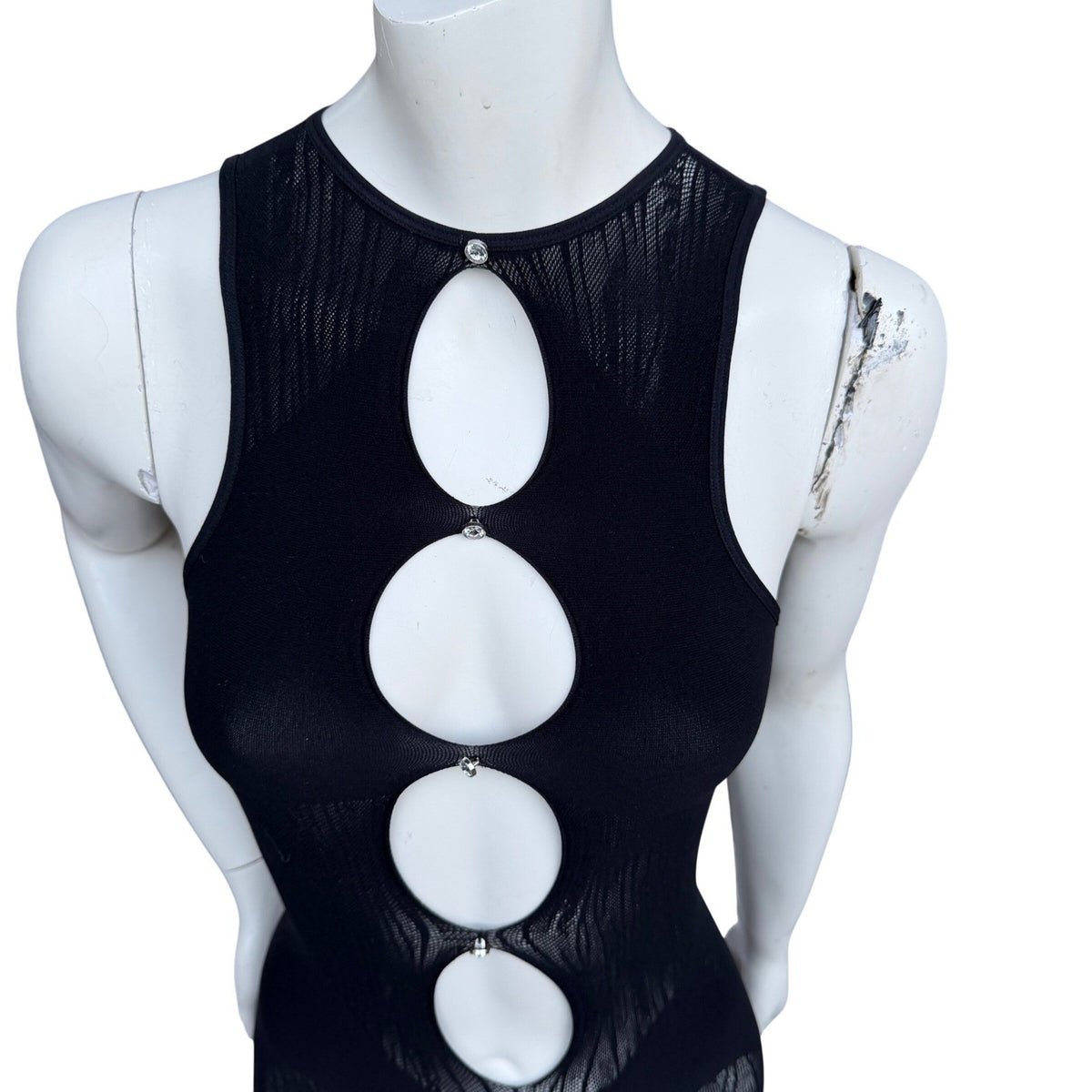 White Fox Black Rhinestone Cutout Romper | One Size — detail photo 6