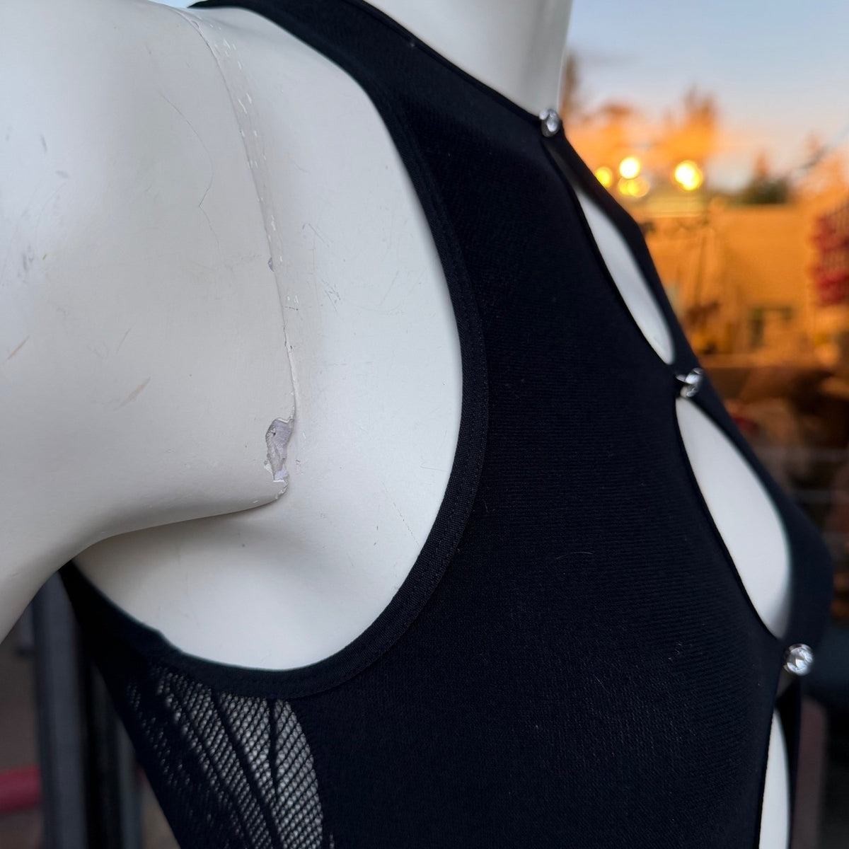 White Fox Black Rhinestone Cutout Romper | One Size — detail photo 8