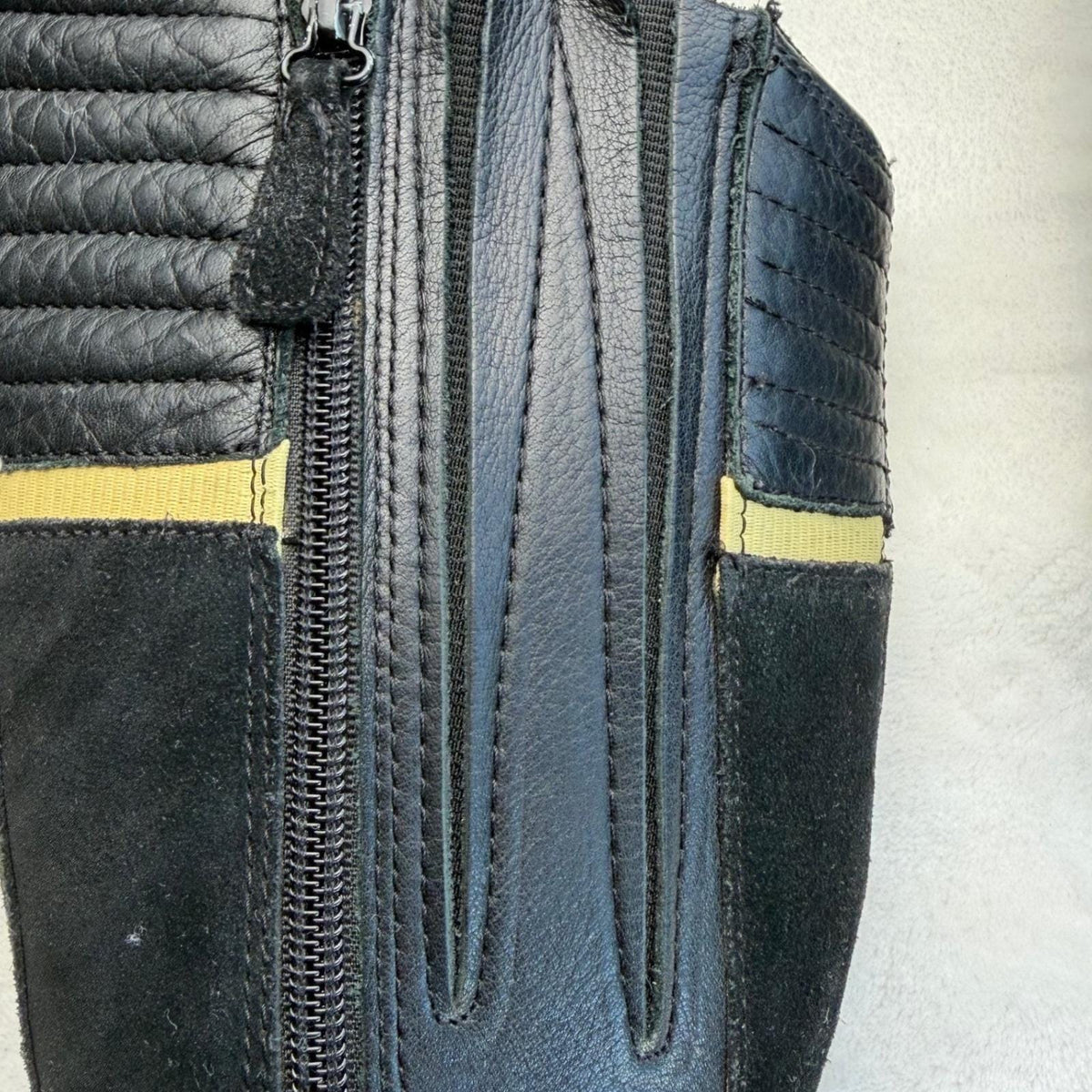 Diesel Nico Vintage Y2K Moto Racing Boots Leather Black Yellow Knee High Zip 6.5