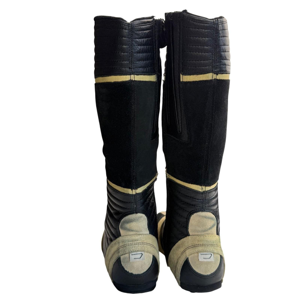 Diesel Nico Vintage Y2K Moto Racing Boots Leather Black Yellow Knee High Zip 6.5