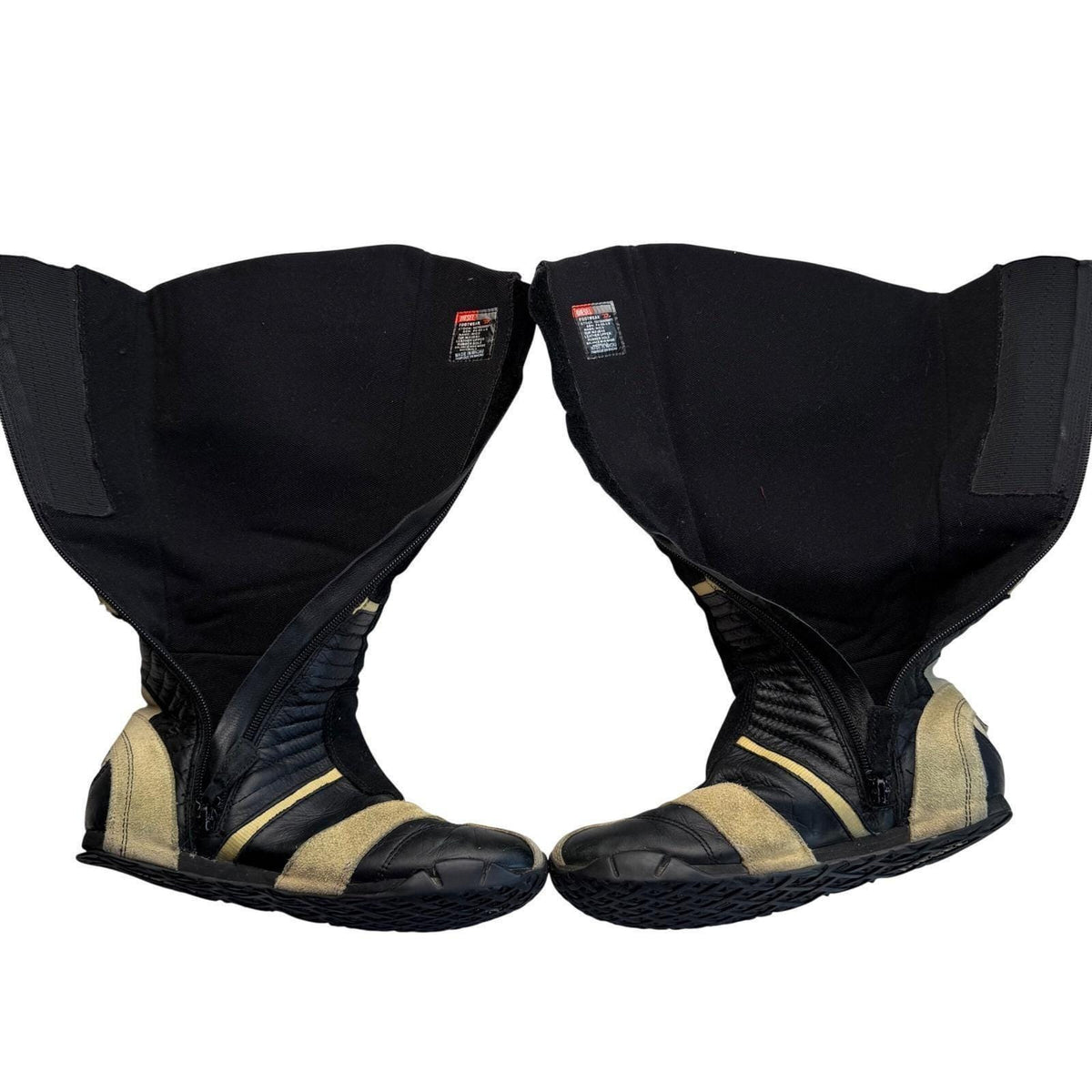Diesel Nico Vintage Y2K Moto Racing Boots Leather Black Yellow Knee High Zip 6.5