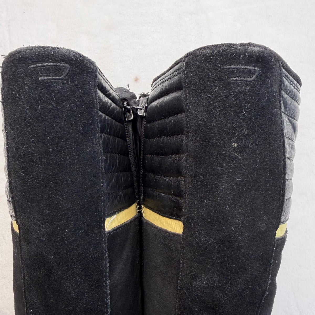Diesel Nico Vintage Y2K Moto Racing Boots Leather Black Yellow Knee High Zip 6.5