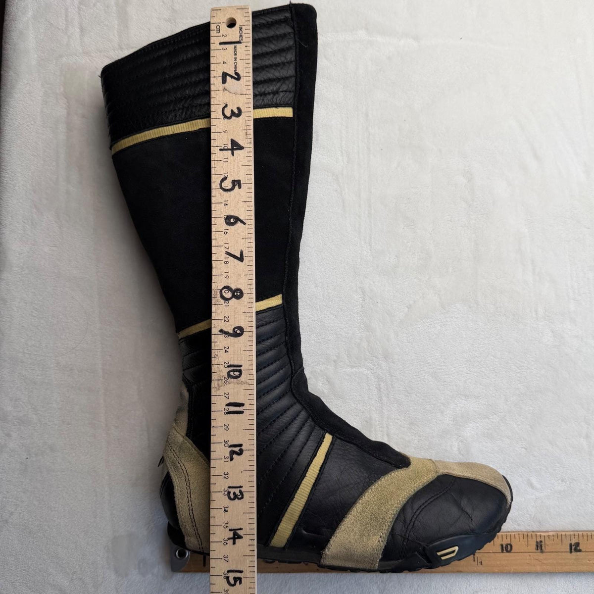 Diesel Nico Vintage Y2K Moto Racing Boots Leather Black Yellow Knee High Zip 6.5