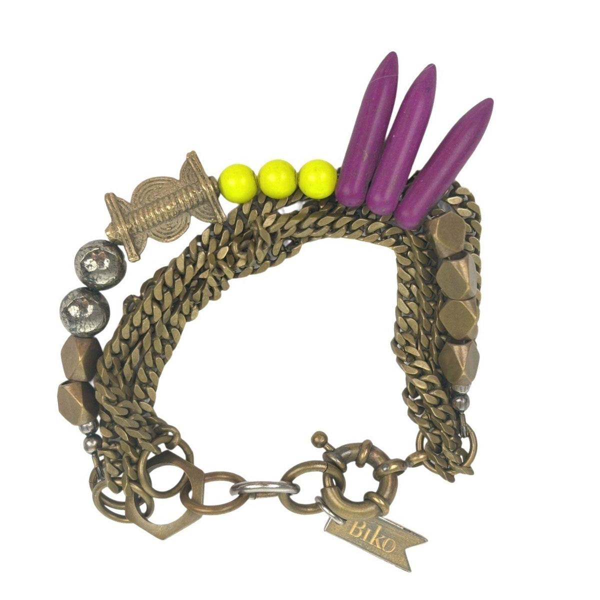 Biko Brass Tone Beaded Charm Bracelet — detail photo 2