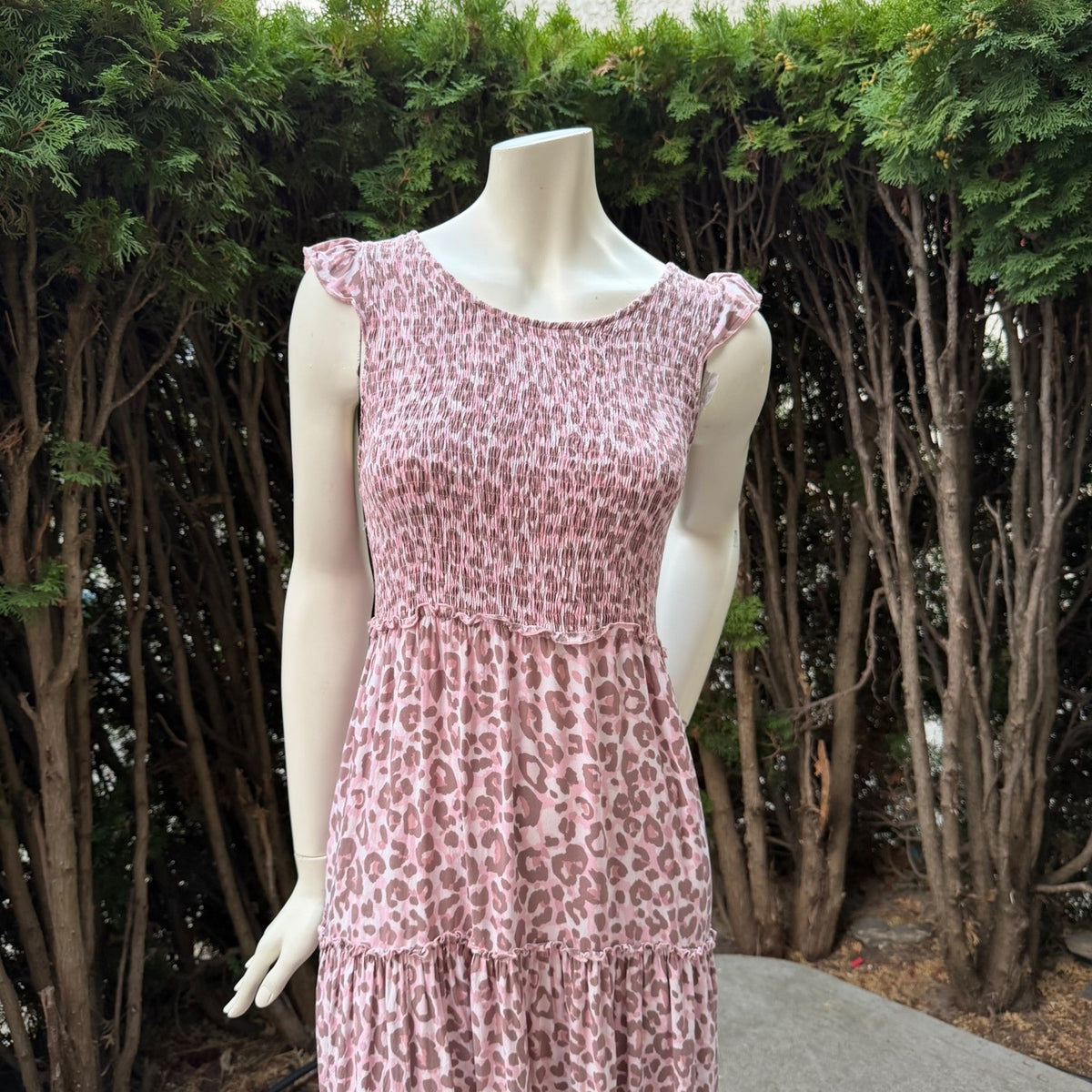 Abel The Label Pink Leopard Smocked Maxi Dress | M — detail photo 15