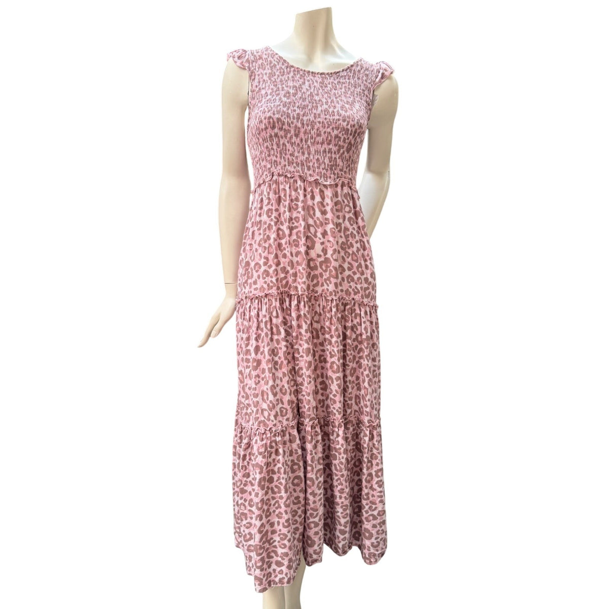Abel The Label Pink Leopard Smocked Maxi Dress | M — detail photo 16