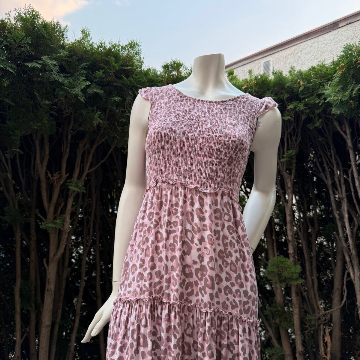 Abel The Label Pink Leopard Smocked Maxi Dress | M — detail photo 17