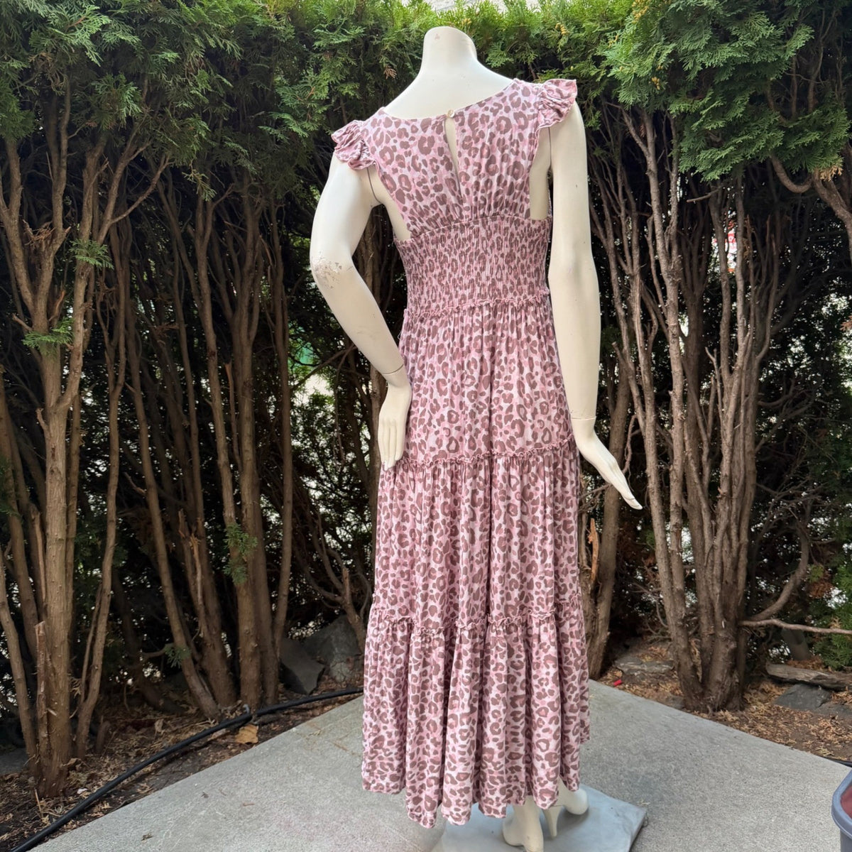 Abel The Label Pink Leopard Smocked Maxi Dress | M — detail photo 18