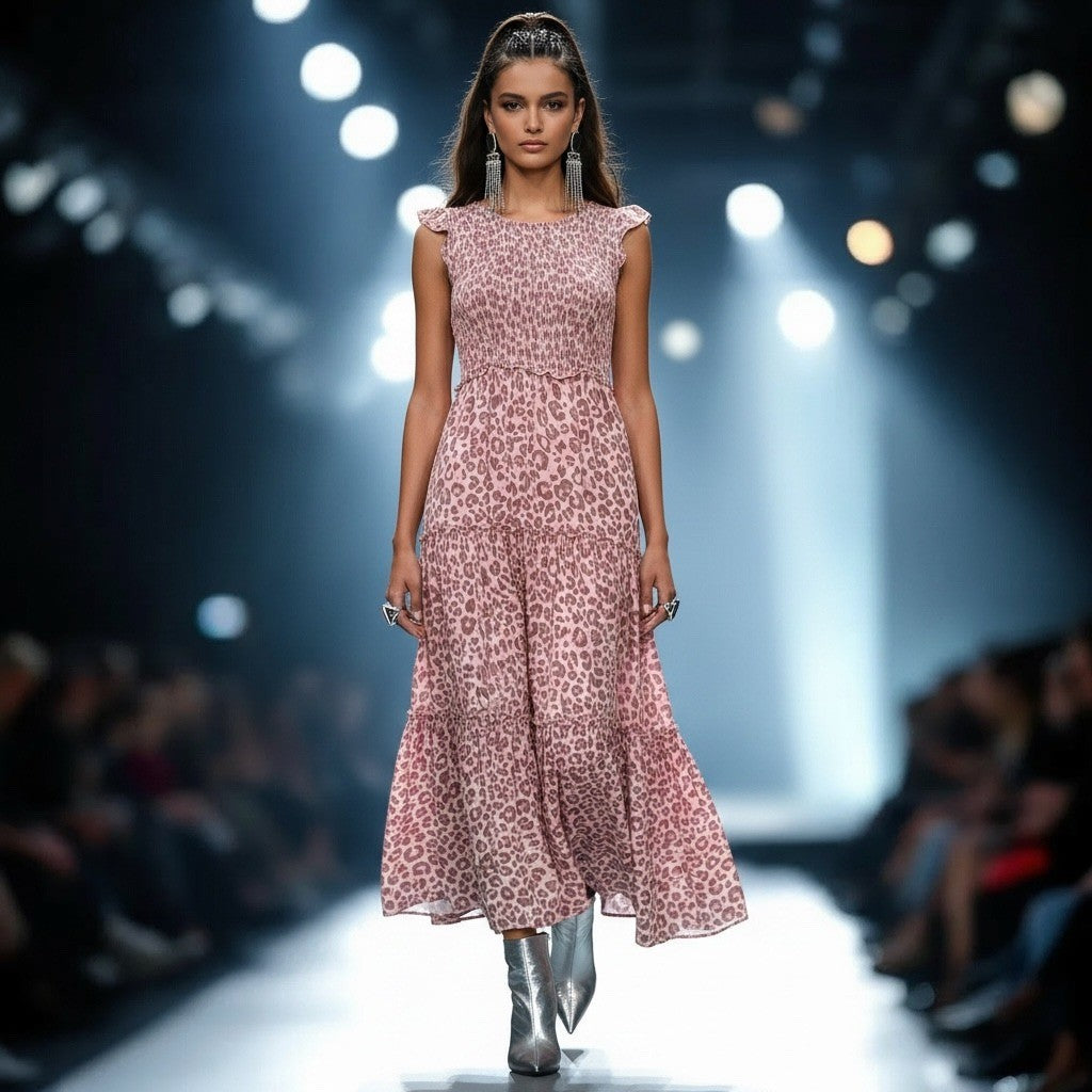 Abel The Label Pink Leopard Smocked Maxi Dress | M — detail photo 2