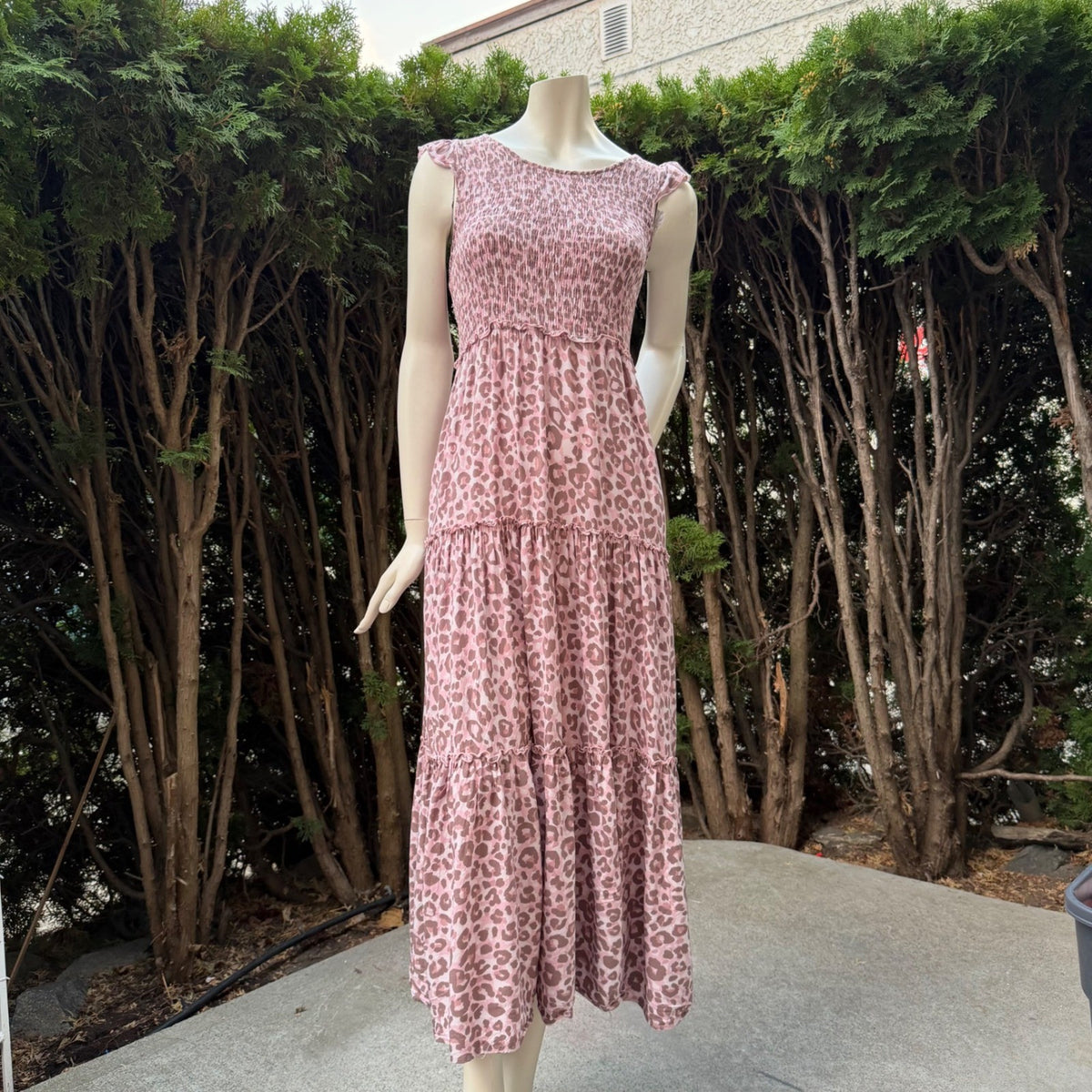 Abel The Label Pink Leopard Smocked Maxi Dress | M — detail photo 3
