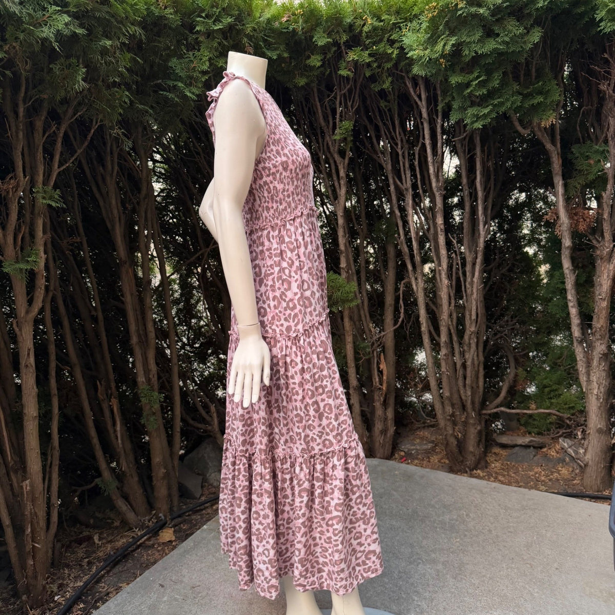 Abel The Label Pink Leopard Smocked Maxi Dress | M — detail photo 4