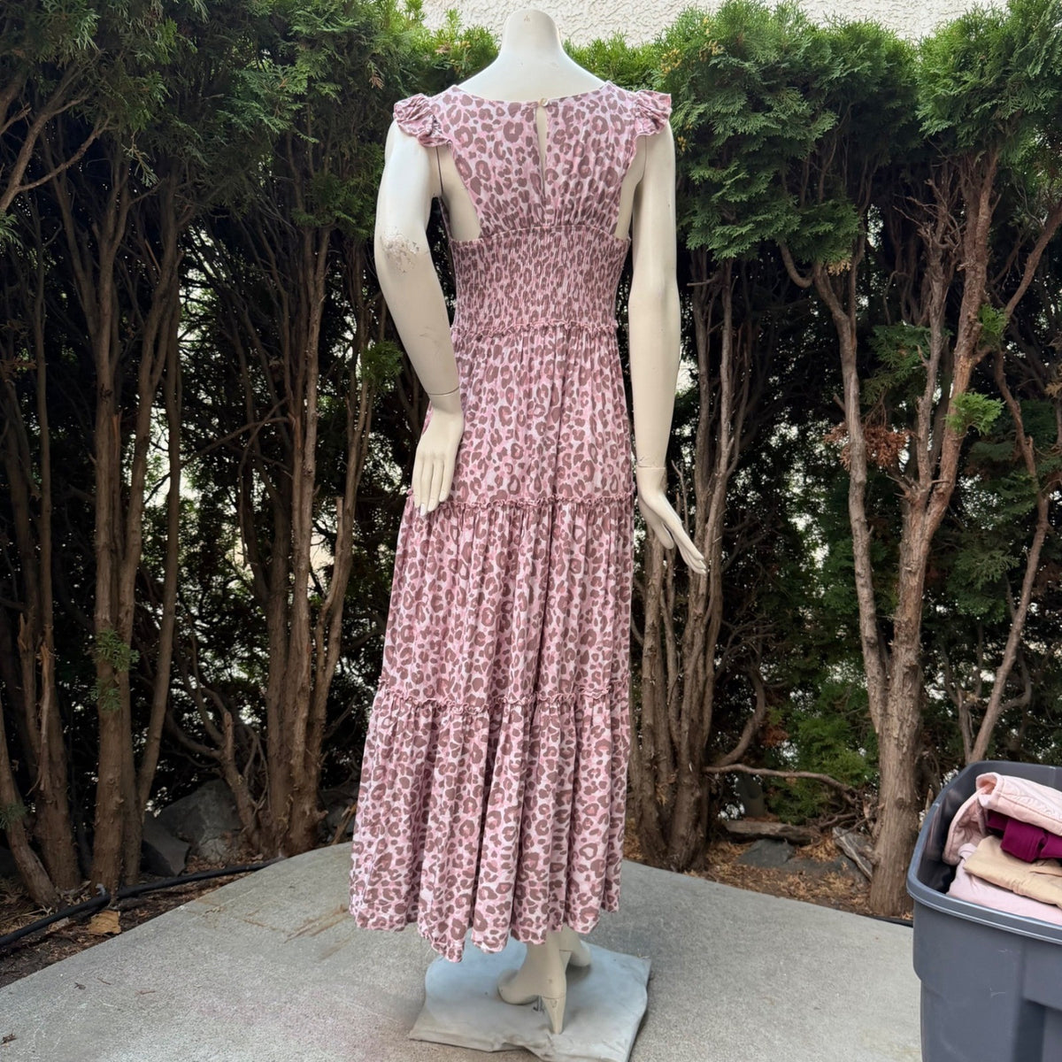 Abel The Label Pink Leopard Smocked Maxi Dress | M — detail photo 5