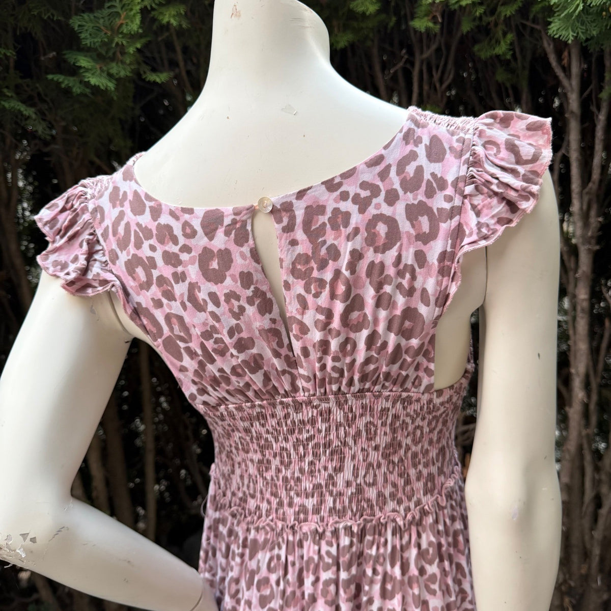 Abel The Label Pink Leopard Smocked Maxi Dress | M — detail photo 6
