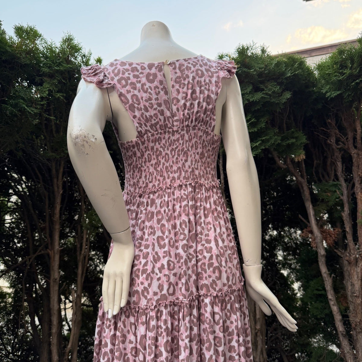 Abel The Label Pink Leopard Smocked Maxi Dress | M — detail photo 7