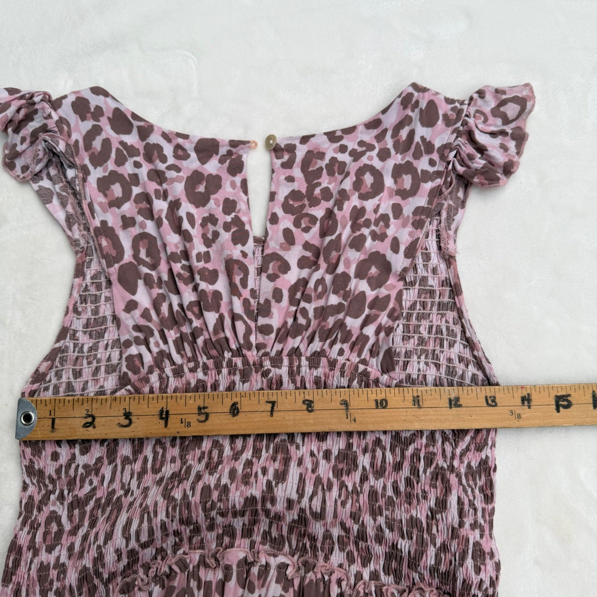 Abel The Label Pink Leopard Smocked Maxi Dress | M — detail photo 9