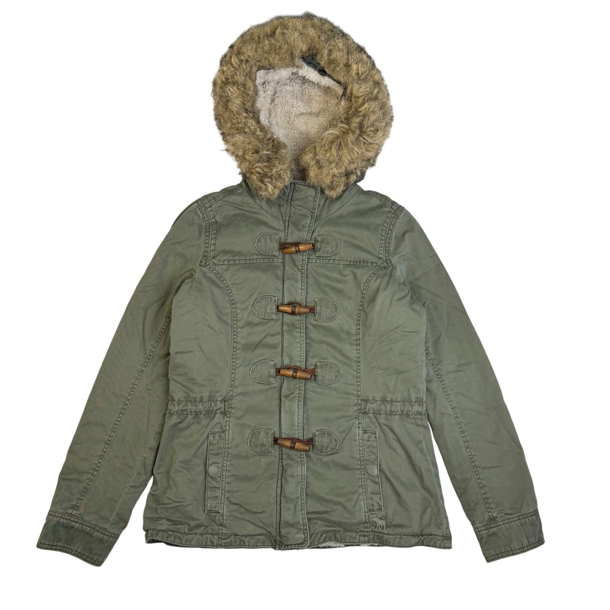 Vintage Abercrombie & Fitch Toggle Parka Jacket Sherpa Hood Green Bella Swan L