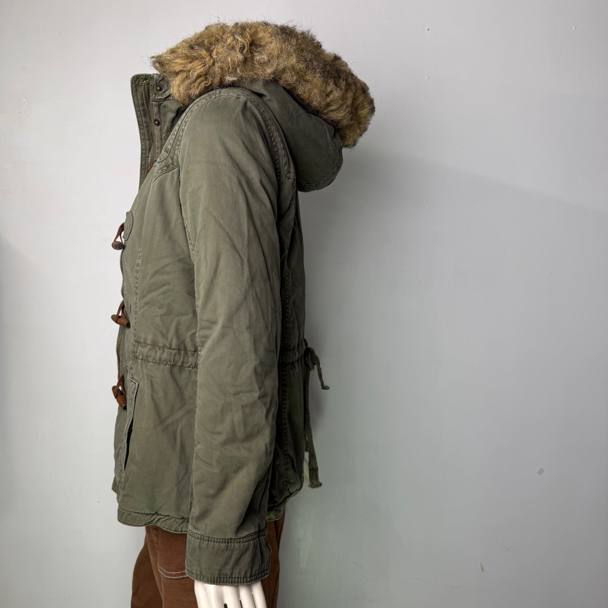 Vintage Abercrombie & Fitch Toggle Parka Jacket Sherpa Hood Green Bella Swan L