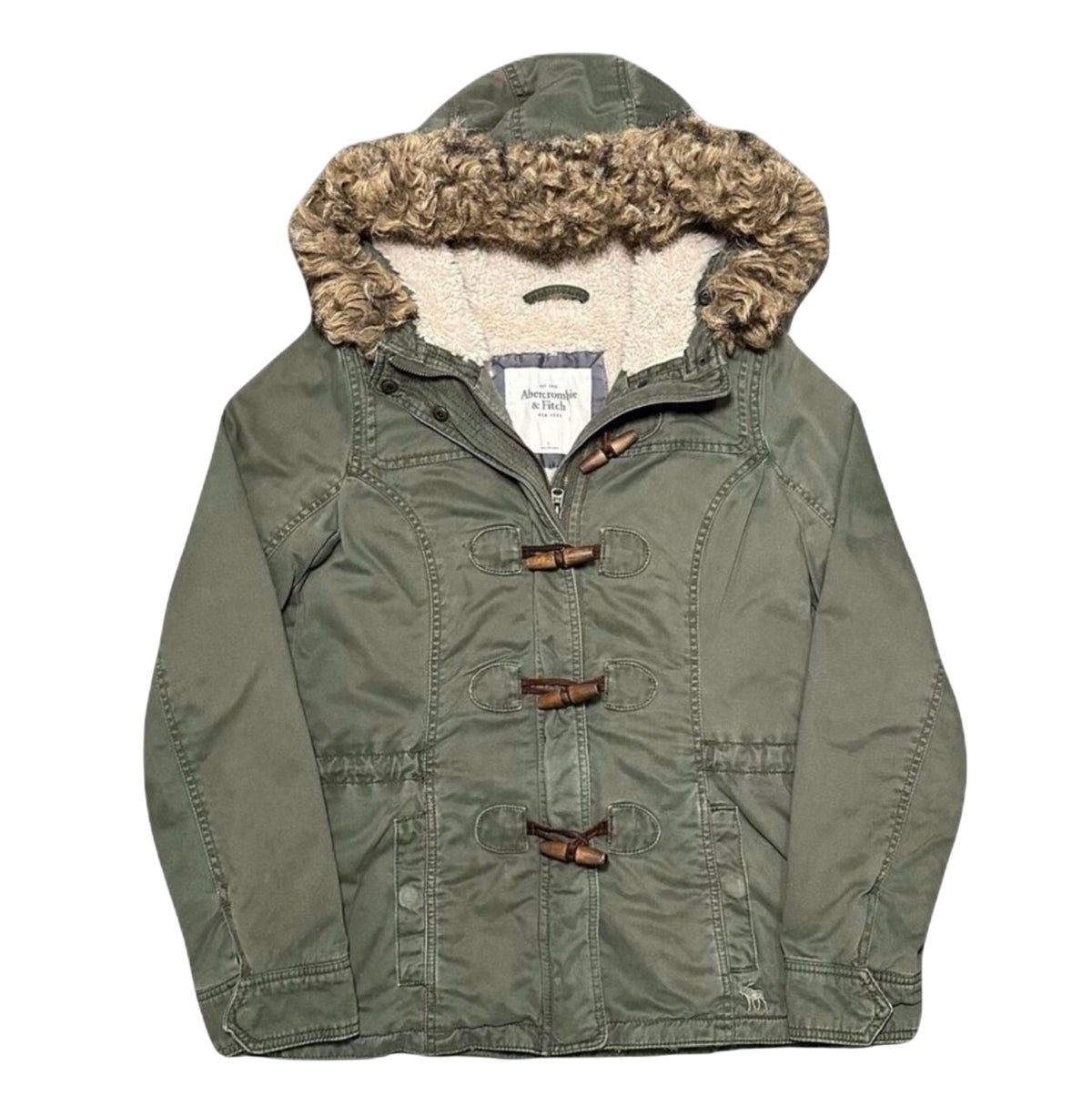 Vintage Abercrombie & Fitch Toggle Parka Jacket Sherpa Hood Green Bella Swan L