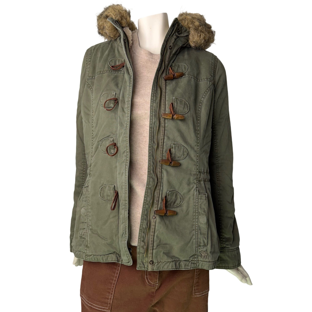 Vintage Abercrombie & Fitch Toggle Parka Jacket Sherpa Hood Green Bella Swan L