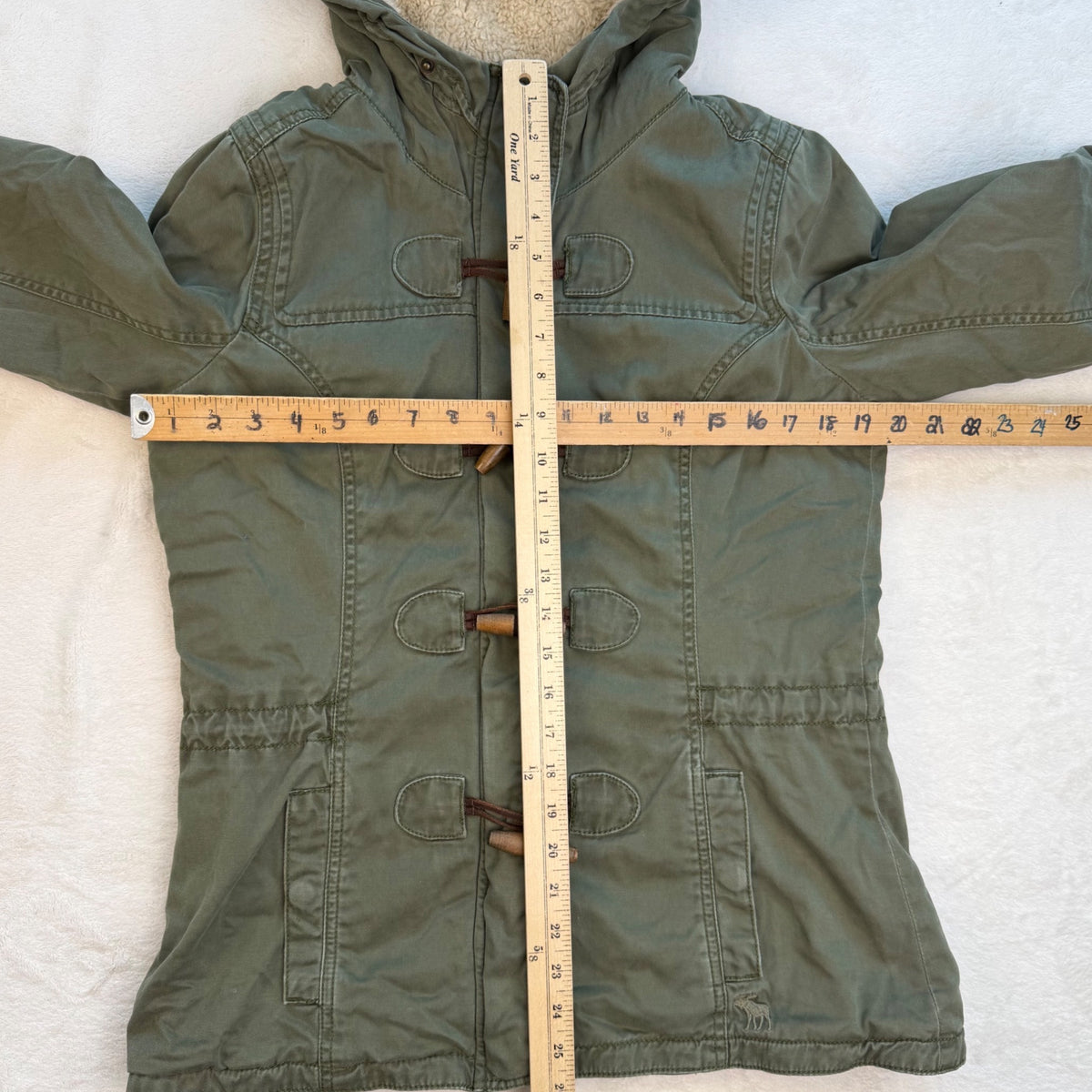 Vintage Abercrombie & Fitch Toggle Parka Jacket Sherpa Hood Green Bella Swan L