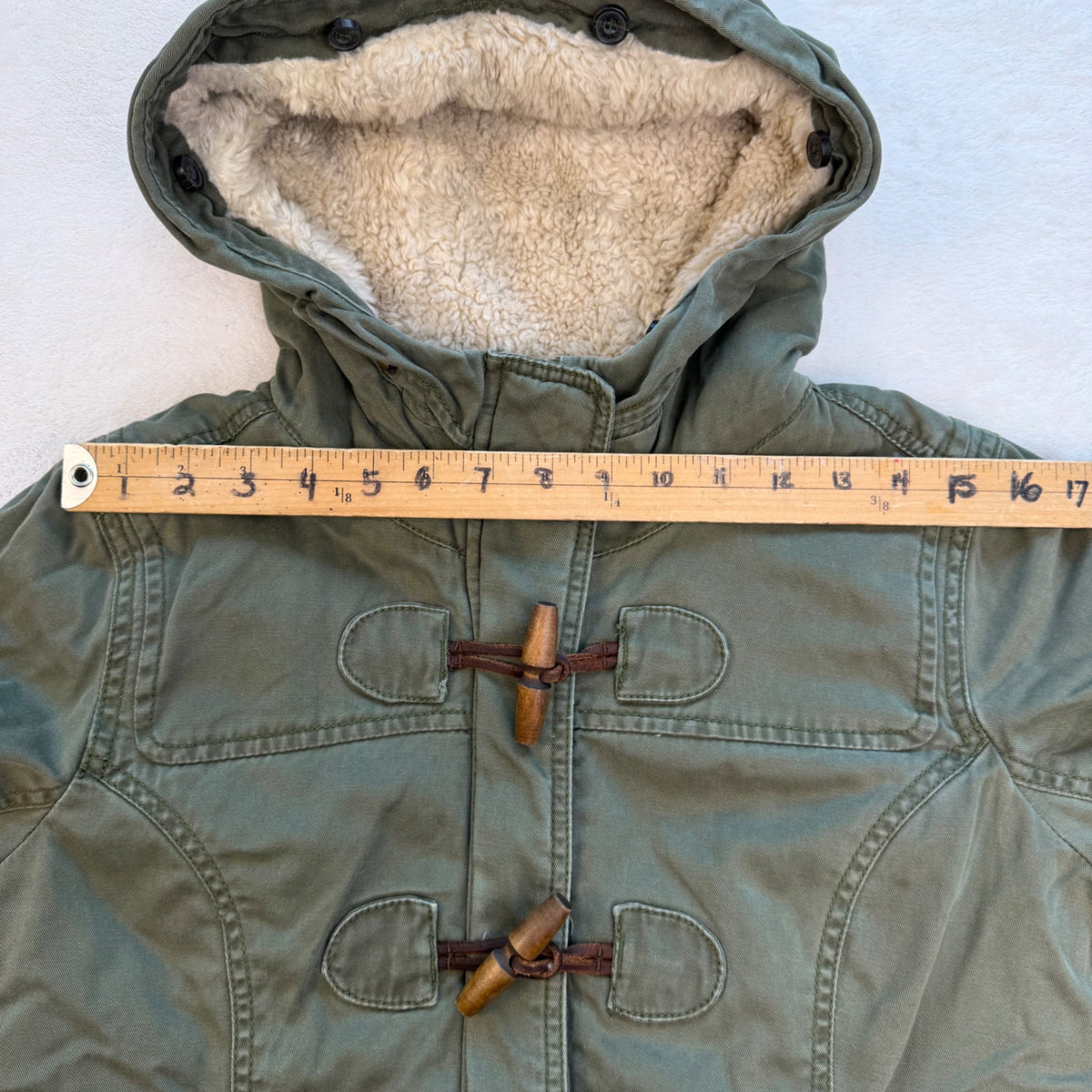Vintage Abercrombie & Fitch Toggle Parka Jacket Sherpa Hood Green Bella Swan L