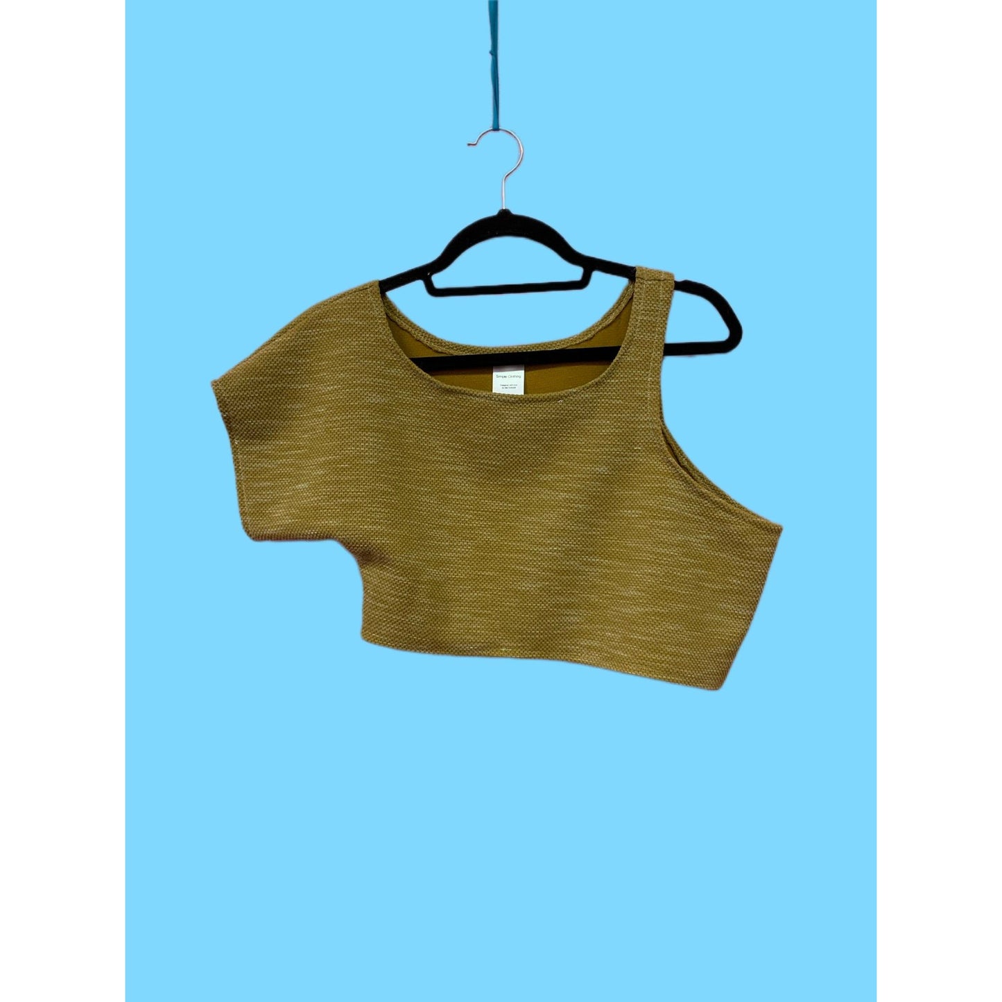 womans handmade mustard color one sleeved crop top