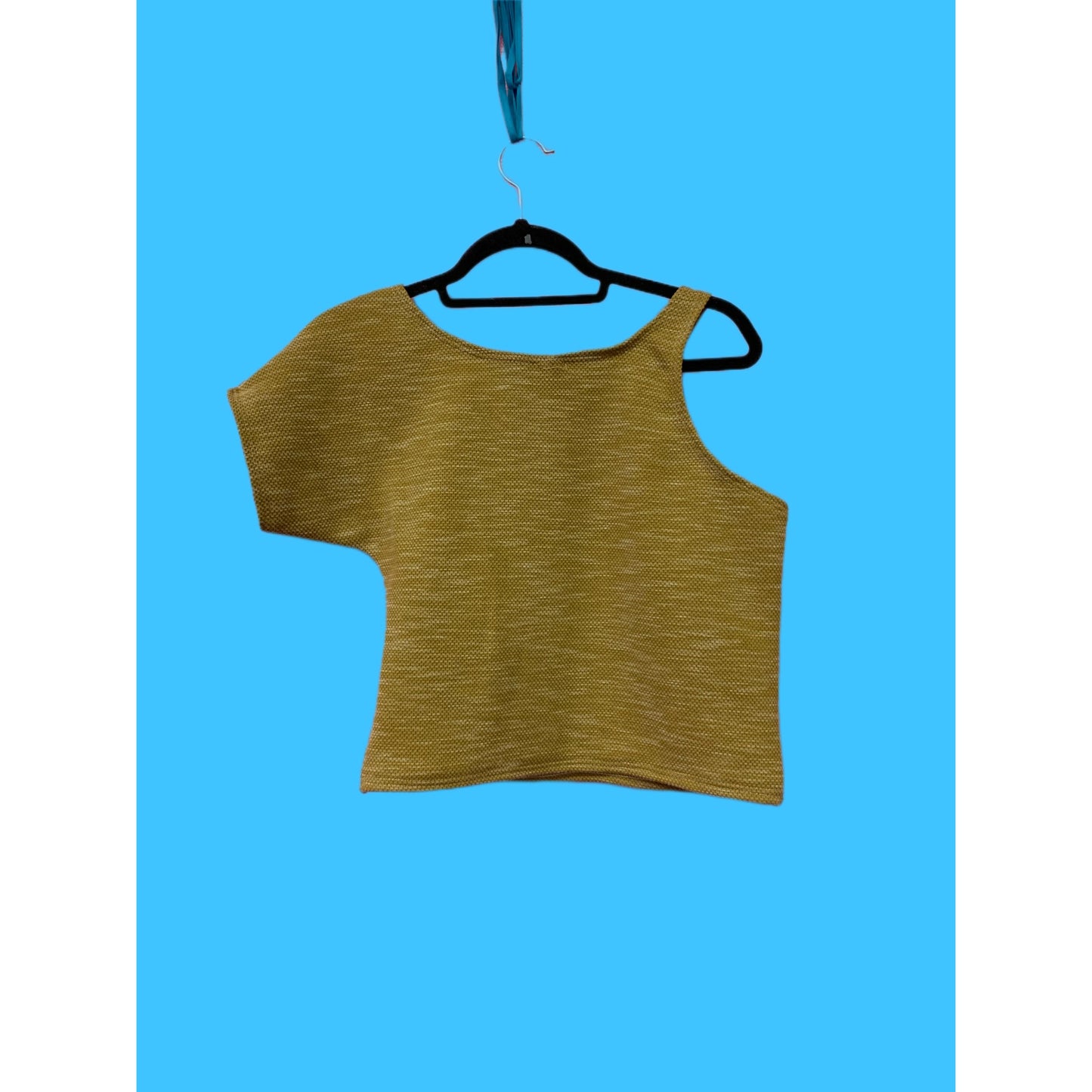 womans handmade mustard color one sleeved crop top