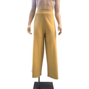 simple knit mustard colored womans wide leg and wide elastic waistband handmade bottoms